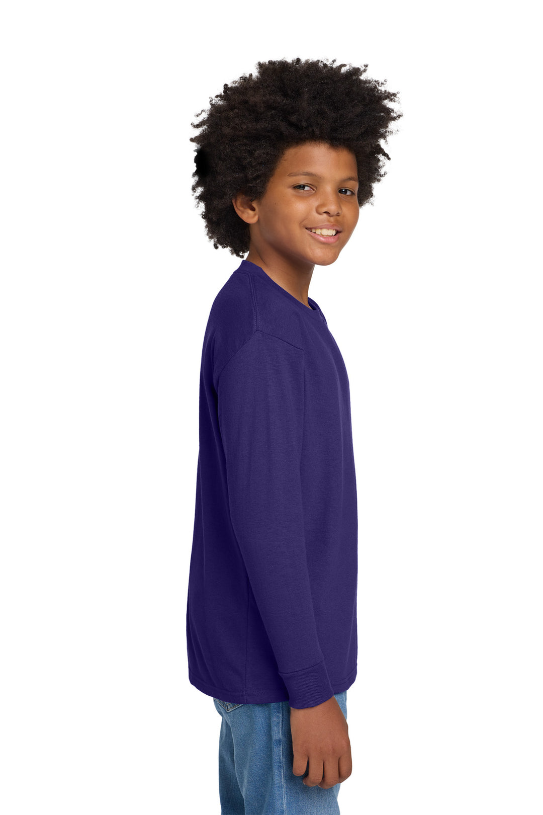 Purple Gildan Youth Heavy Cotton 100% Cotton Long Sleeve T-Shirt. 5400B