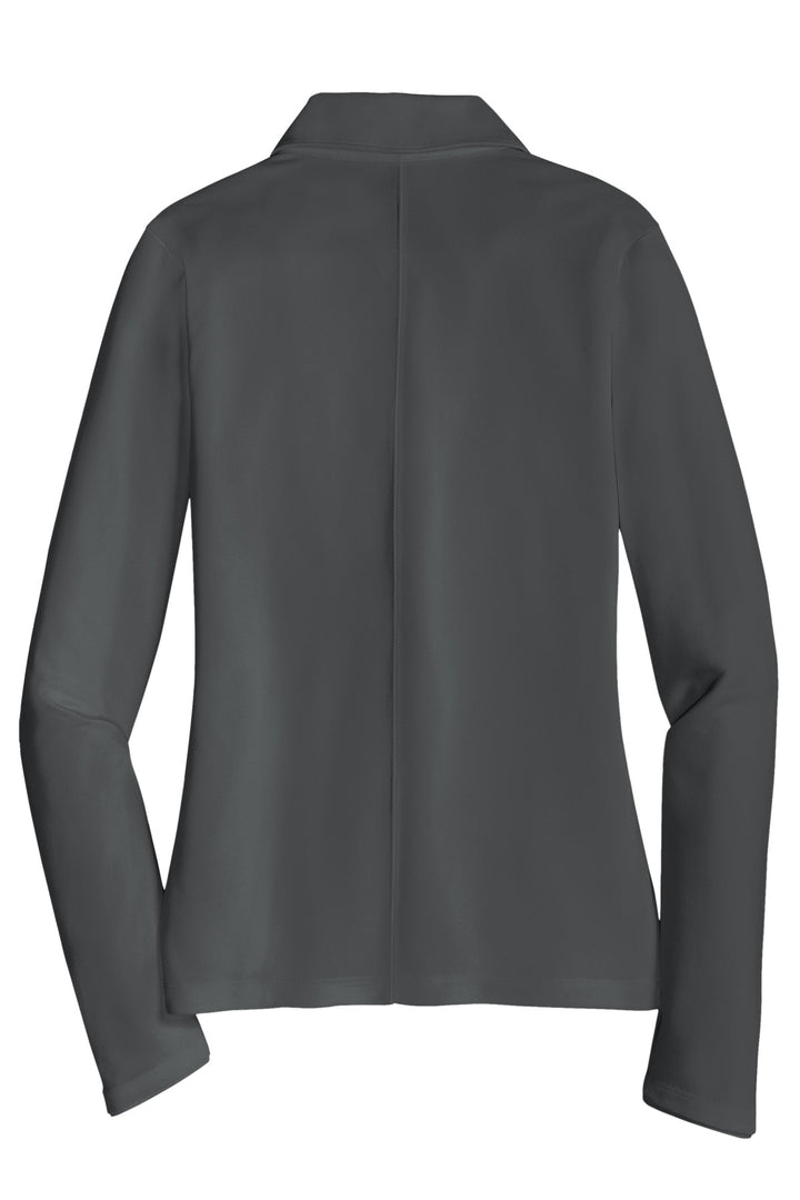 Rear View of Anthracite Nike Women's Long Sleeve Dri-FIT Stretch Tech Polo. 545322