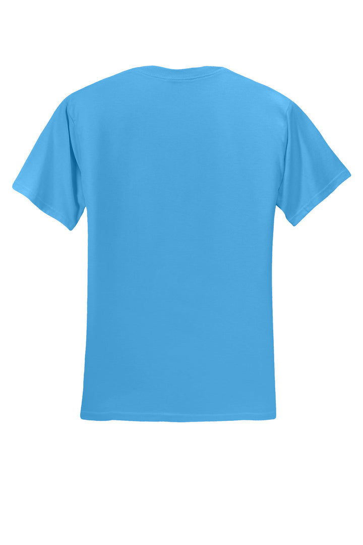 Rear View of Aquatic Blue Jerzees - Dri-Power 50/50 Cotton/Poly T-Shirt. 29M