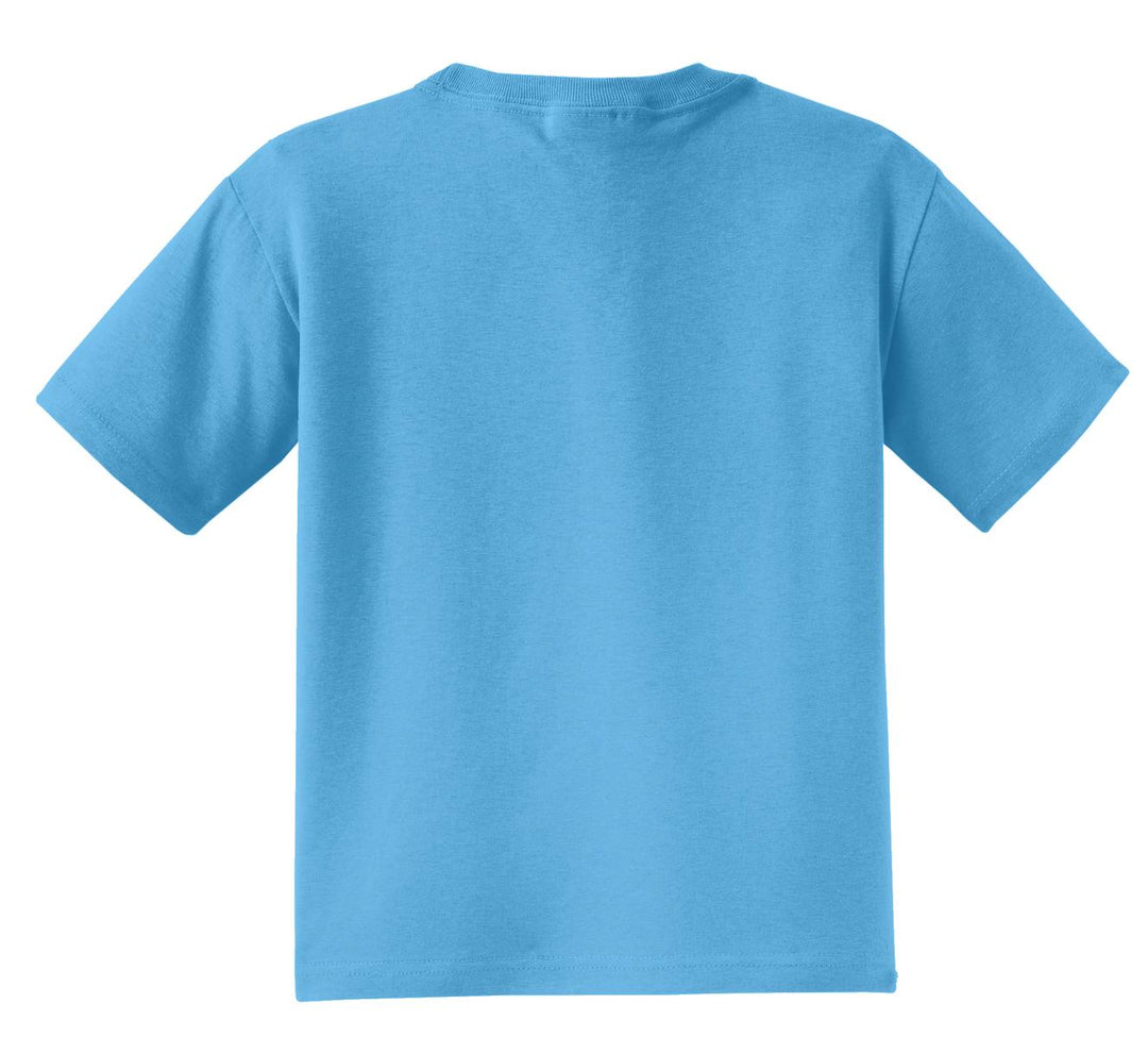 Rear View of Aquatic Blue Jerzees - Youth Dri-Power 50/50 Cotton/Poly T-Shirt. 29B