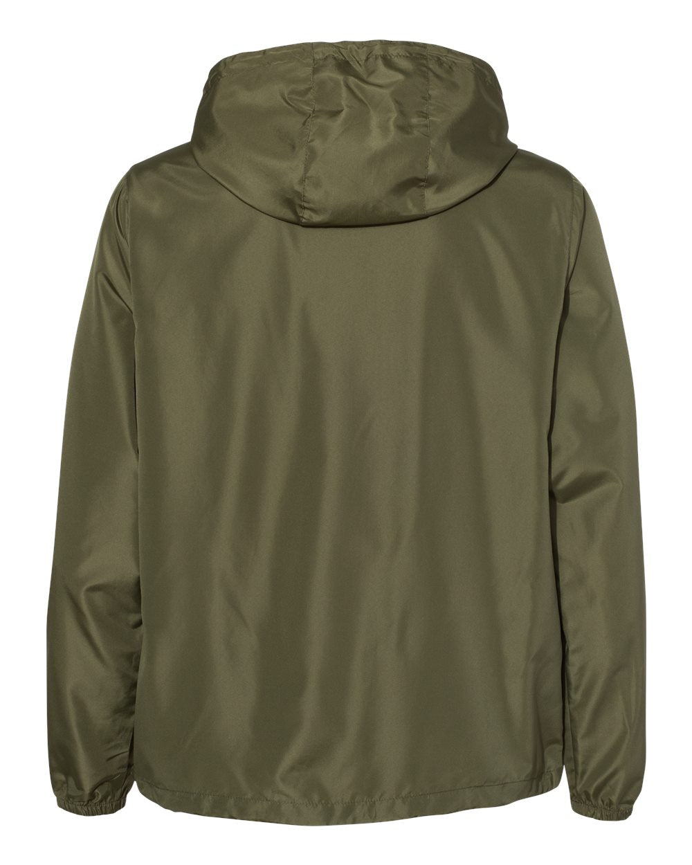 Rear View of Army/ Black Zipper Lightweight Quarter-Zip Windbreaker Pullover Jacket - EXP54LWP