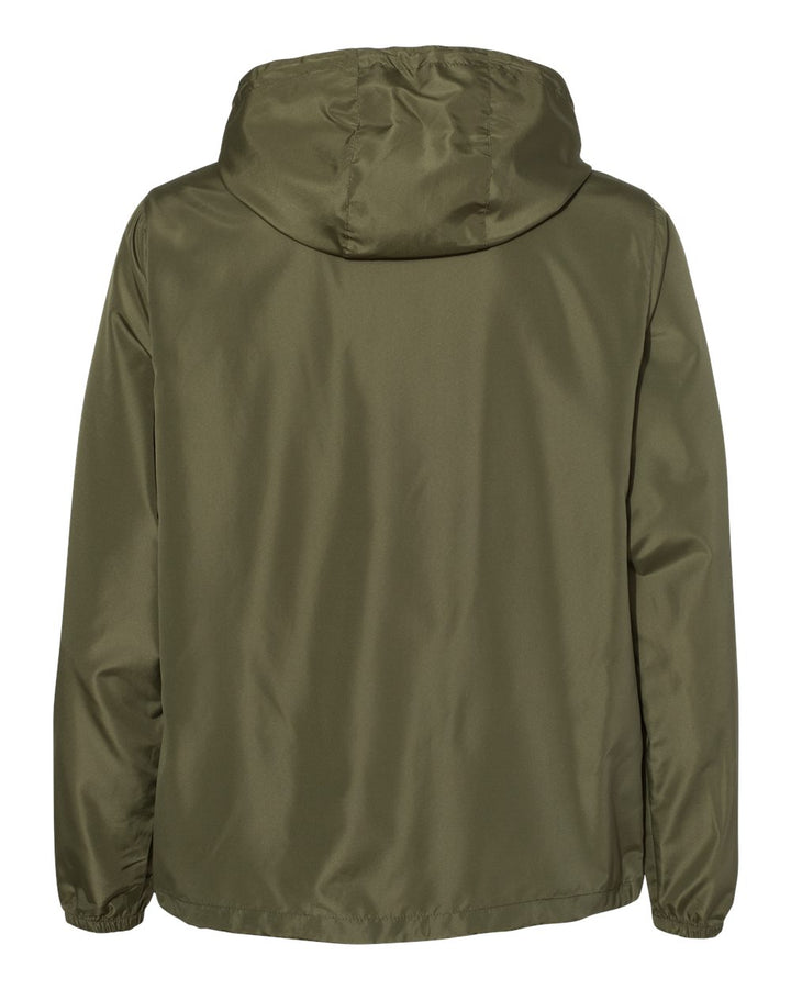 Rear View of Army/ Black Zipper Lightweight Quarter-Zip Windbreaker Pullover Jacket - EXP54LWP