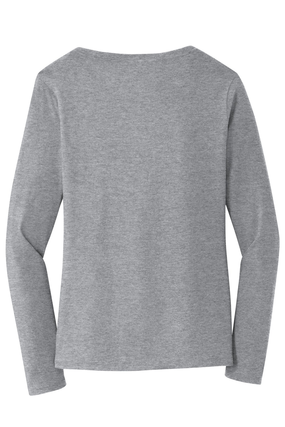 Rear View of Athletic Hthr Port & Company Women's Long Sleeve Fan Favorite V-Neck Tee. LPC450VLS