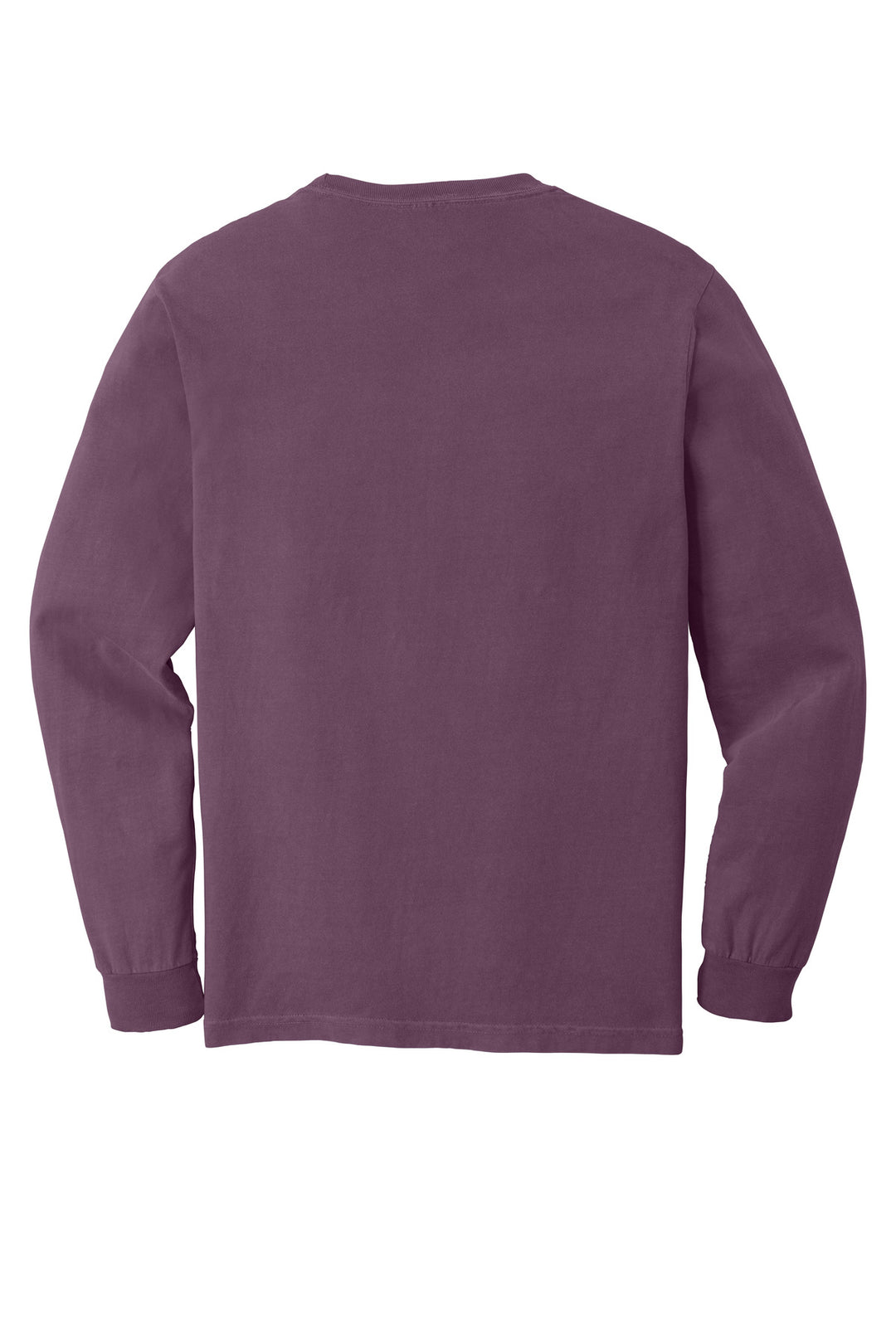 Rear View of Berry COMFORT COLORS Heavyweight Ring Spun Long Sleeve Pocket Tee. 4410