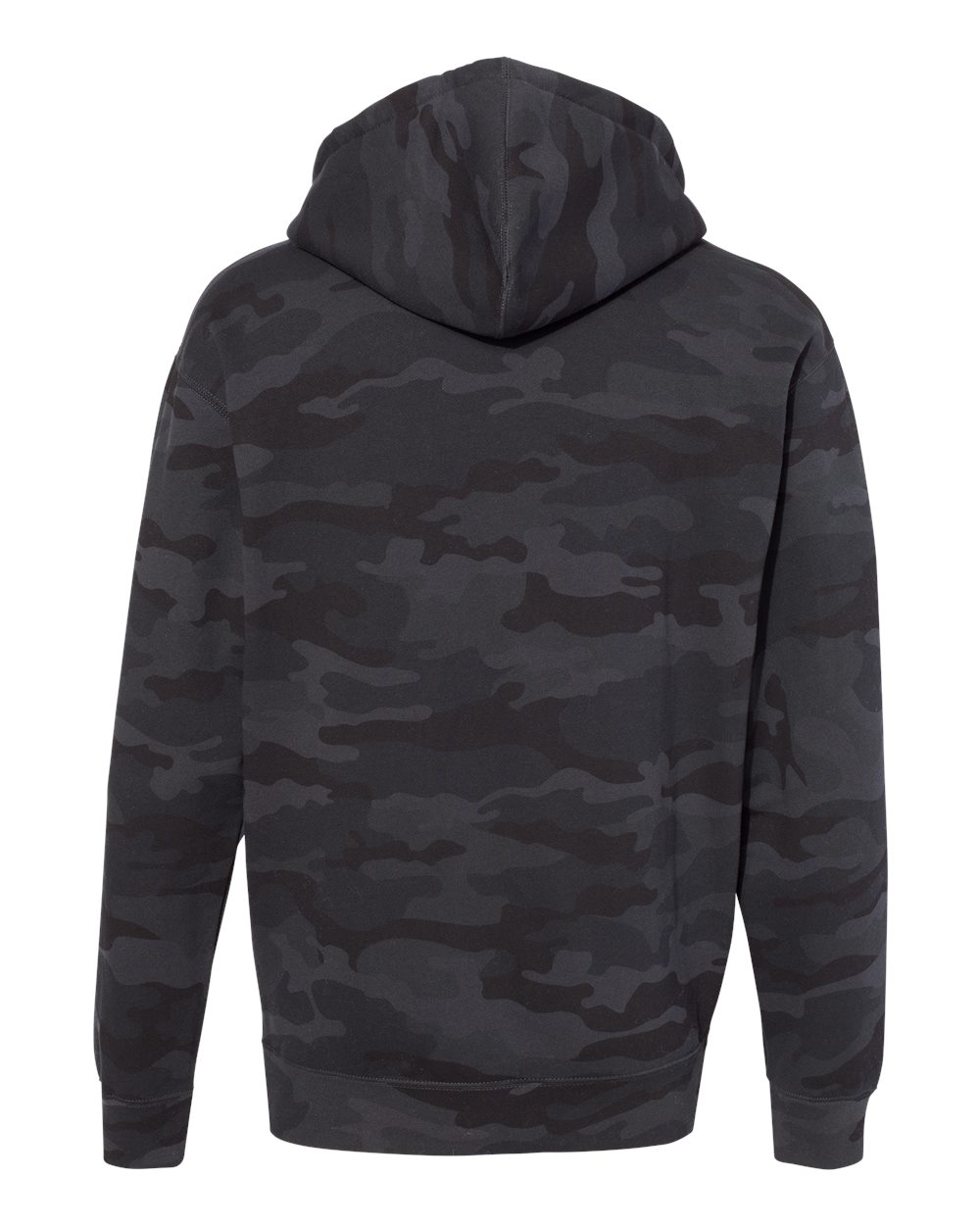 Rear View of Black Camo Heavyweight Hooded Sweatshirt - IND4000