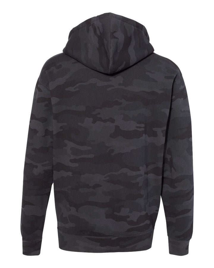 Rear View of Black Camo Heavyweight Hooded Sweatshirt - IND4000