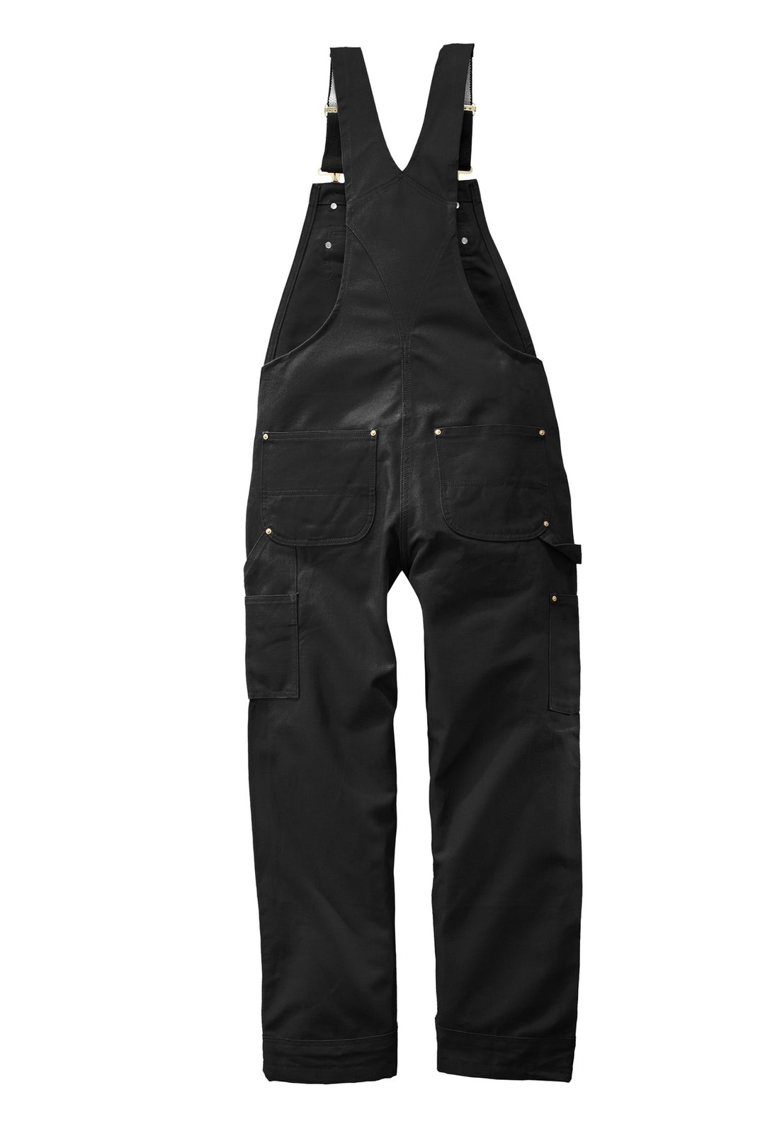 Rear View of Black Carhartt Duck Unlined Bib Overalls. CT102776