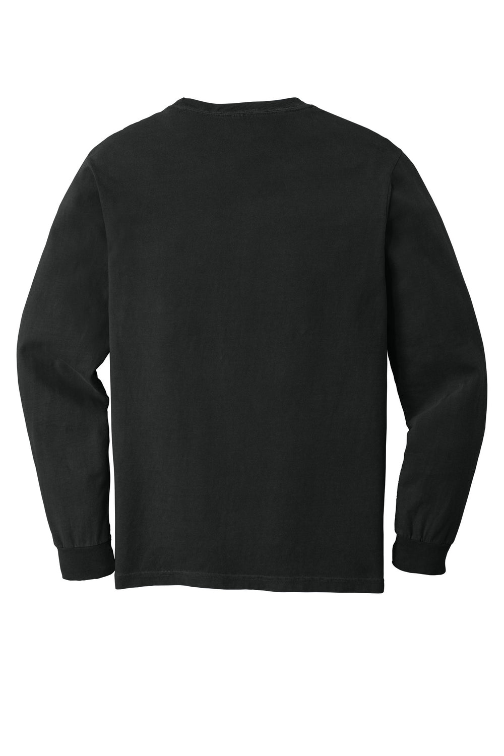 Rear View of Black COMFORT COLORS Heavyweight Ring Spun Long Sleeve Pocket Tee. 4410