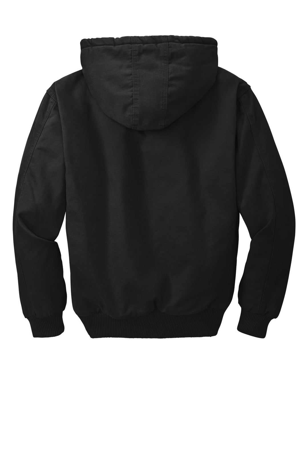 Rear View of Black CornerStone Washed Duck Cloth Insulated Hooded Work Jacket. CSJ41