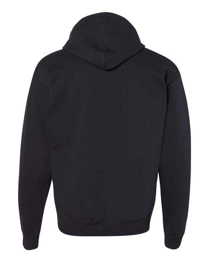 Rear View of Black Ecosmart® Full-Zip Hooded Sweatshirt - P180