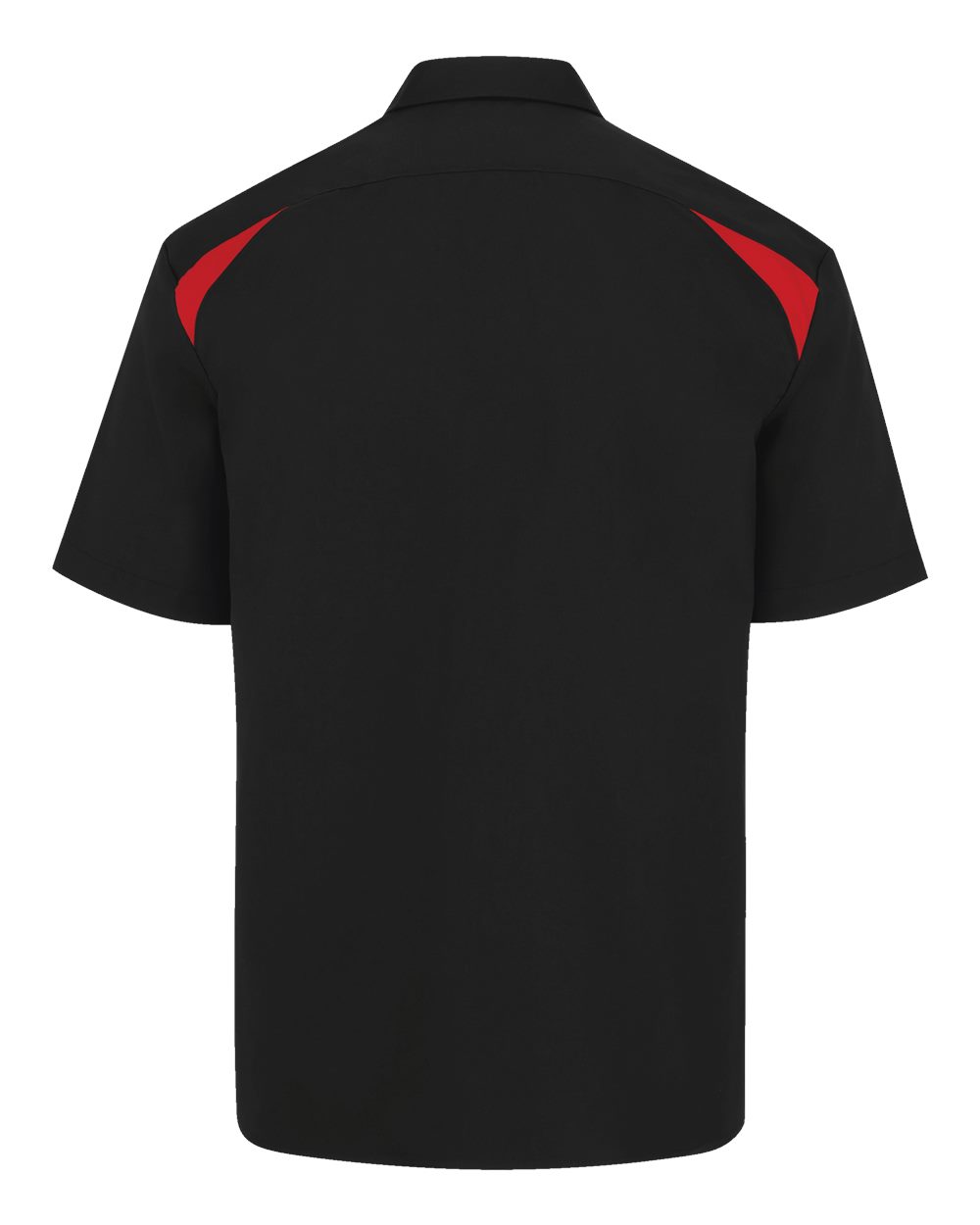 Rear View of Black/ English Red Men's Short Sleeve Performance Team Shirt - 0005