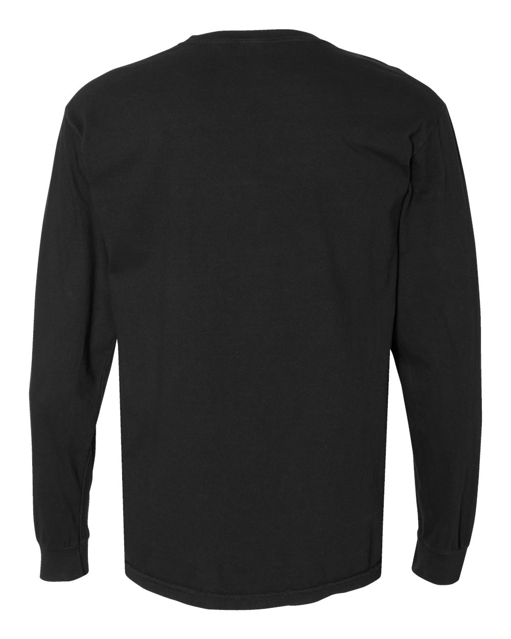 Rear View of Black Garment-Dyed Heavyweight Long Sleeve T-Shirt - 6014