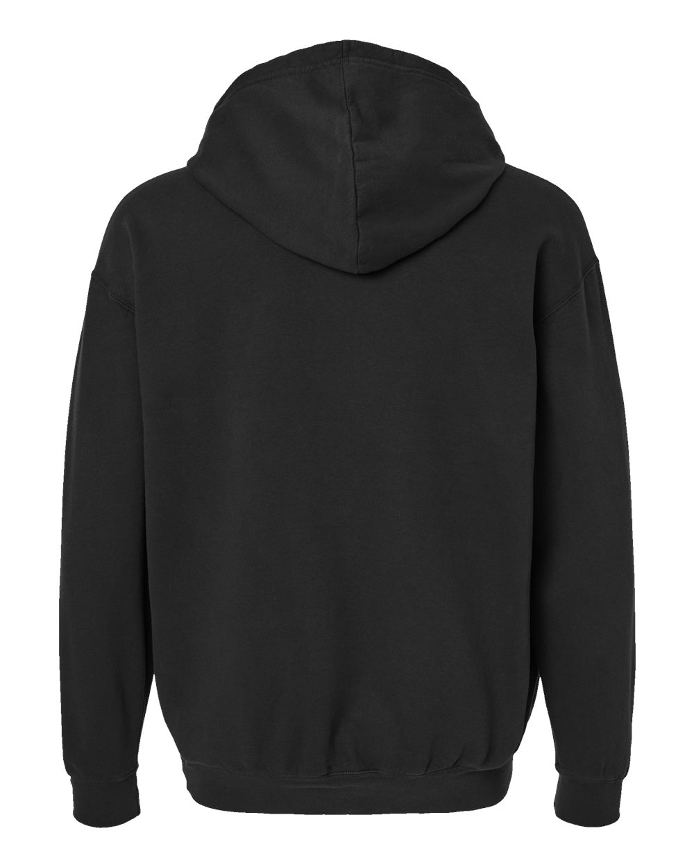 Rear View of Black Garment-Dyed Lightweight Fleece Hooded Sweatshirt - 1467