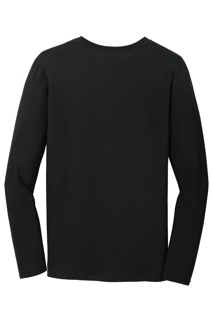 Rear View of Black Gildan Softstyle Long Sleeve T-Shirt. 64400