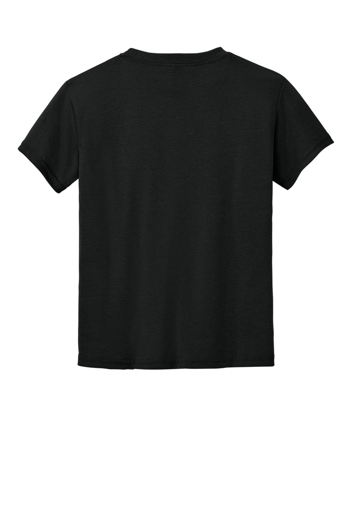 Rear View of Black Gildan Youth DryBlend 50 Cotton/50 Poly T-Shirt. 8000B