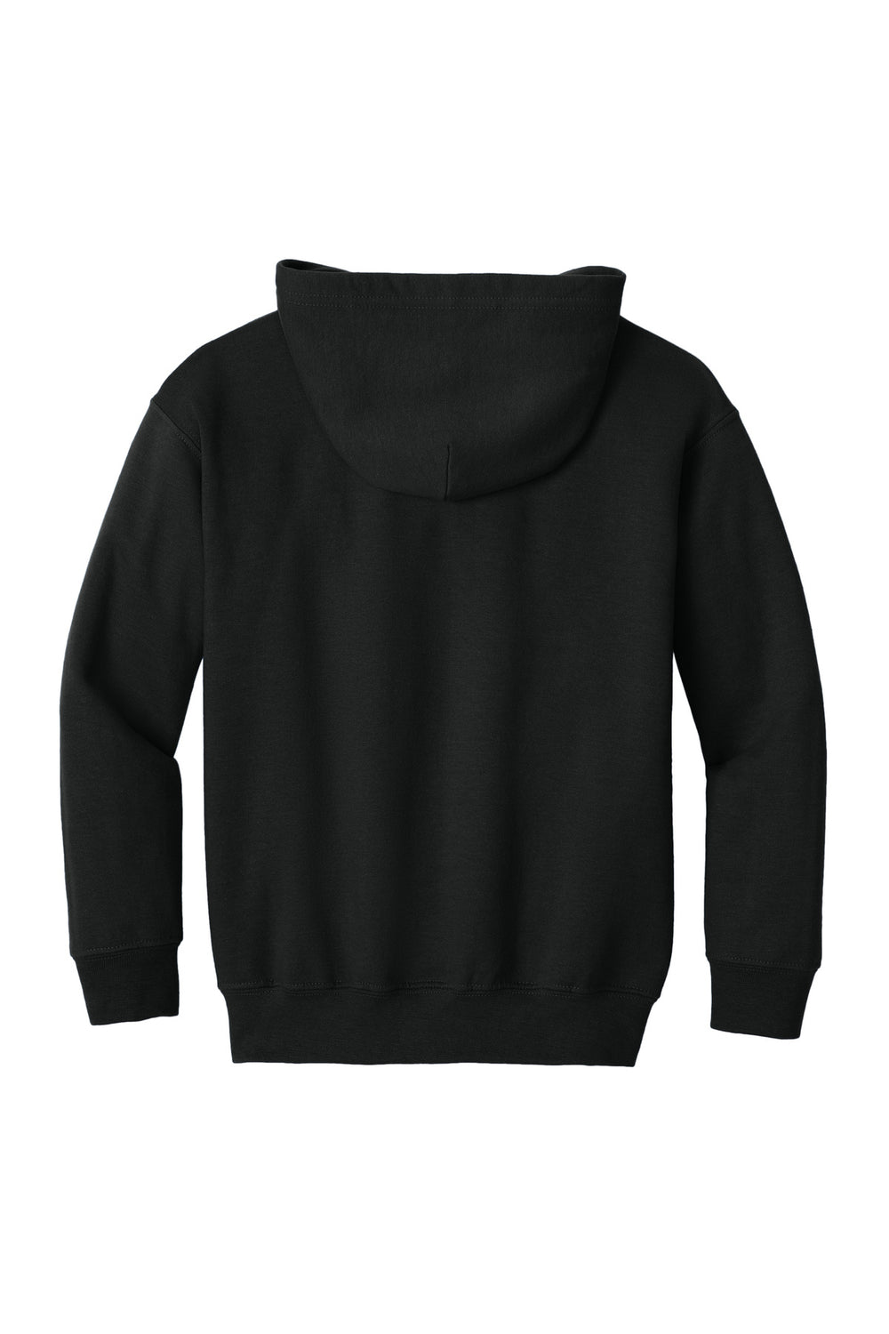 Rear View of Black Gildan Youth Heavy Blend Full-Zip Hooded Sweatshirt. 18600B