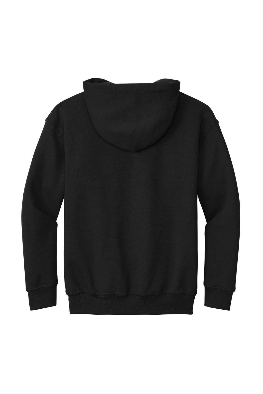 Rear View of BLACK Gildan - Youth Heavy Blend Hooded Sweatshirt. 18500B