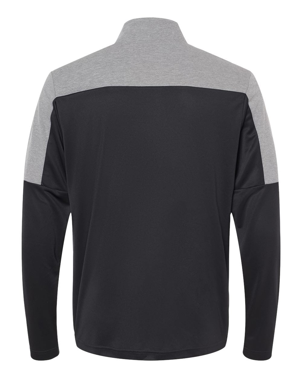 Rear View of Black/ Grey Three Melange Lightweight Quarter-Zip Pullover - A552
