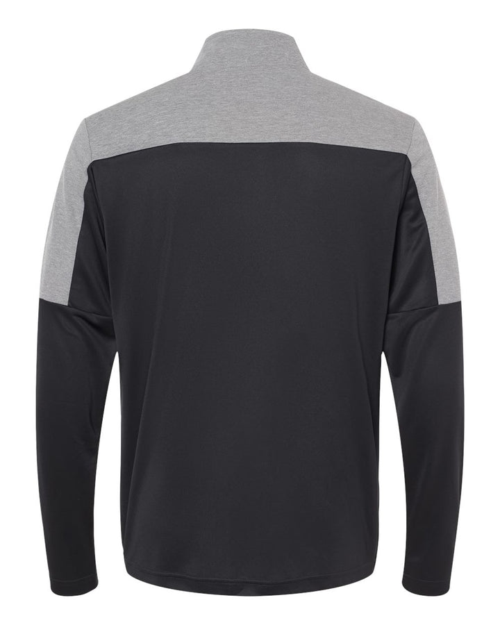 Rear View of Black/ Grey Three Melange Lightweight Quarter-Zip Pullover - A552