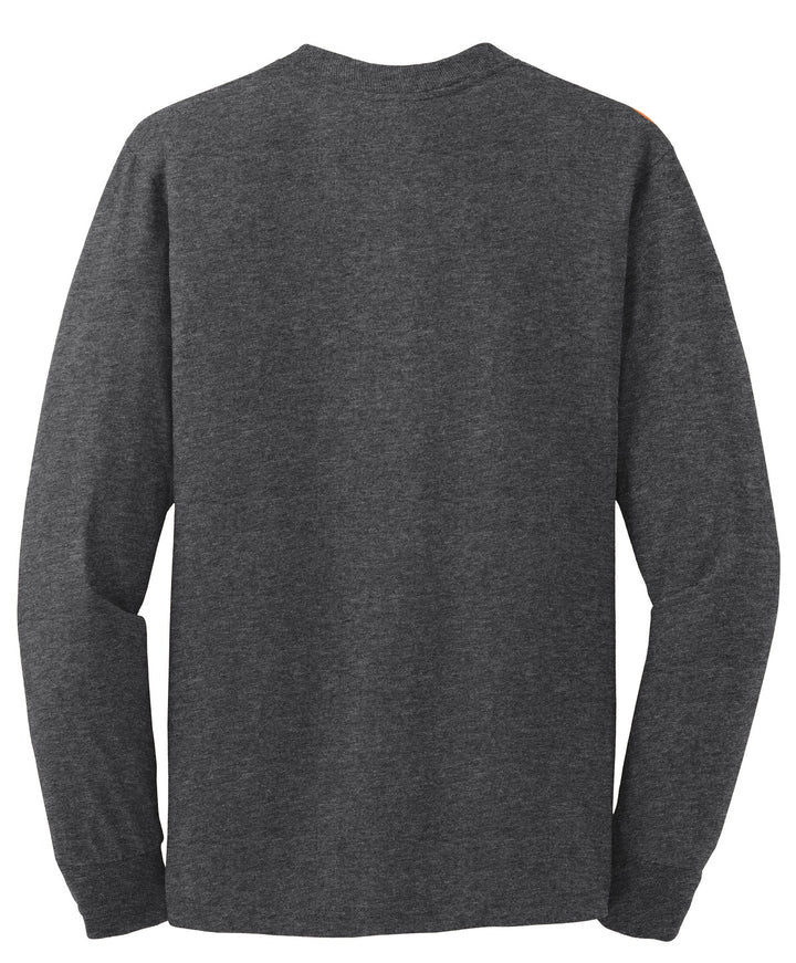 Rear View of Black Heather Jerzees - Dri-Power 50/50 Cotton/Poly Long Sleeve T-Shirt. 29LS