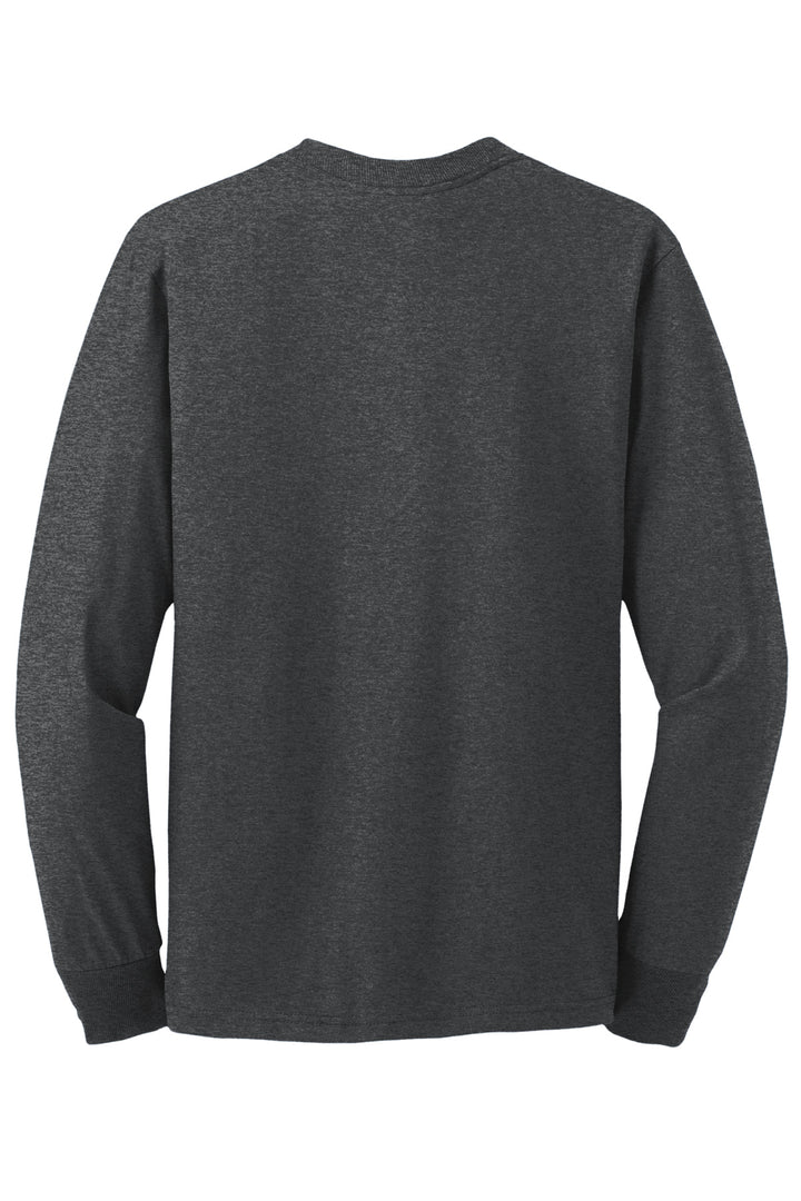 Rear View of Black Heather Jerzees - Dri-Power 50/50 Cotton/Poly Long Sleeve T-Shirt. 29LS
