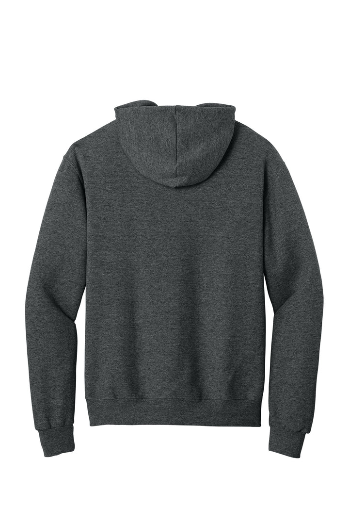 Rear View of Black Heather Jerzees - NuBlend Full-Zip Hooded Sweatshirt. 993M