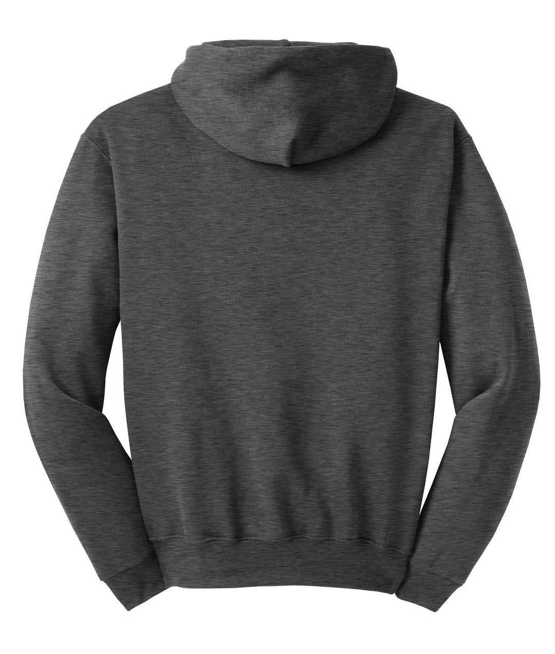 Rear View of BLACK HEATHER Jerzees NuBlend Pullover Hooded Sweatshirt. 996M