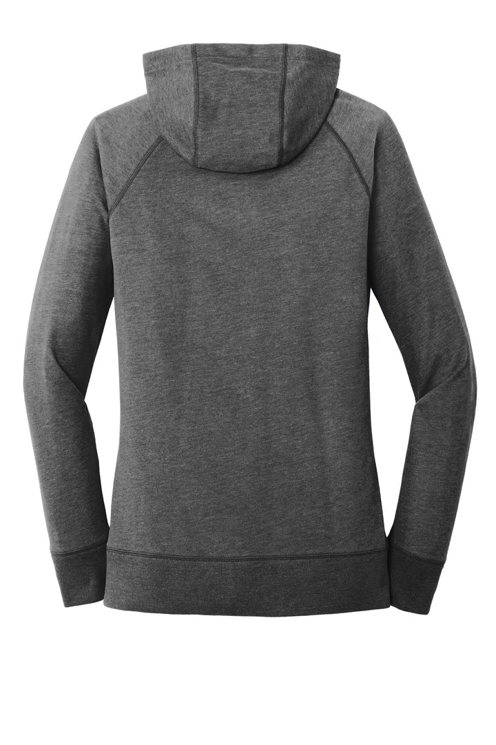 Rear View of Black Heather New Era Women's Sueded Cotton Blend Full-Zip Hoodie. LNEA122