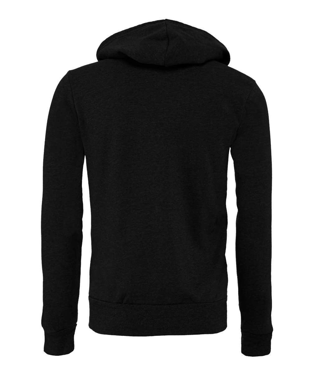 Rear View of Black Heather Sponge Fleece Full-Zip Hoodie - 3739