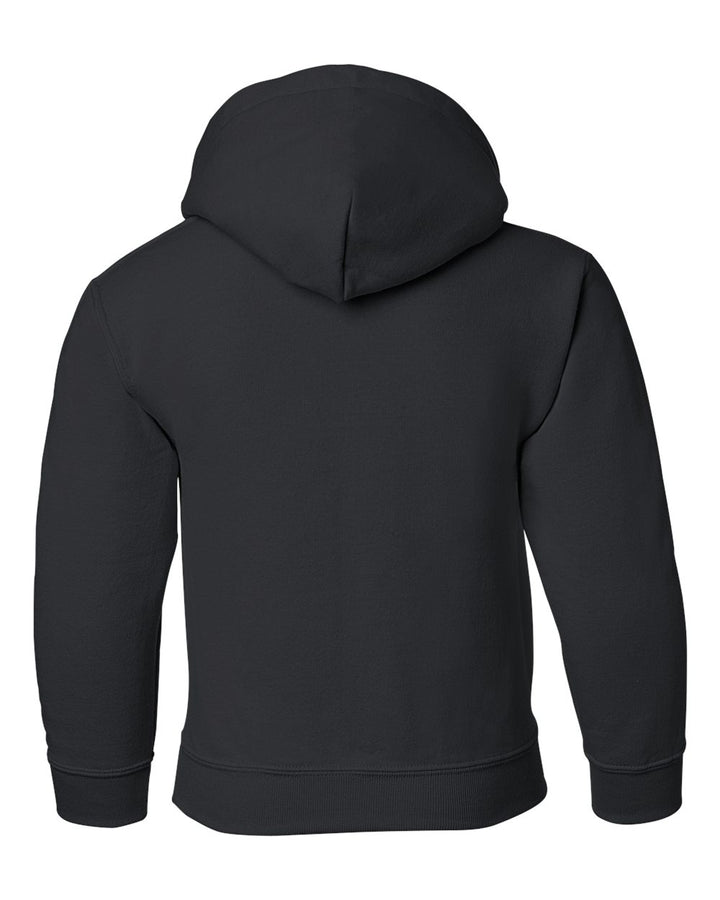 Rear View of Black Heavy Blend™ Youth Hooded Sweatshirt - 18500B