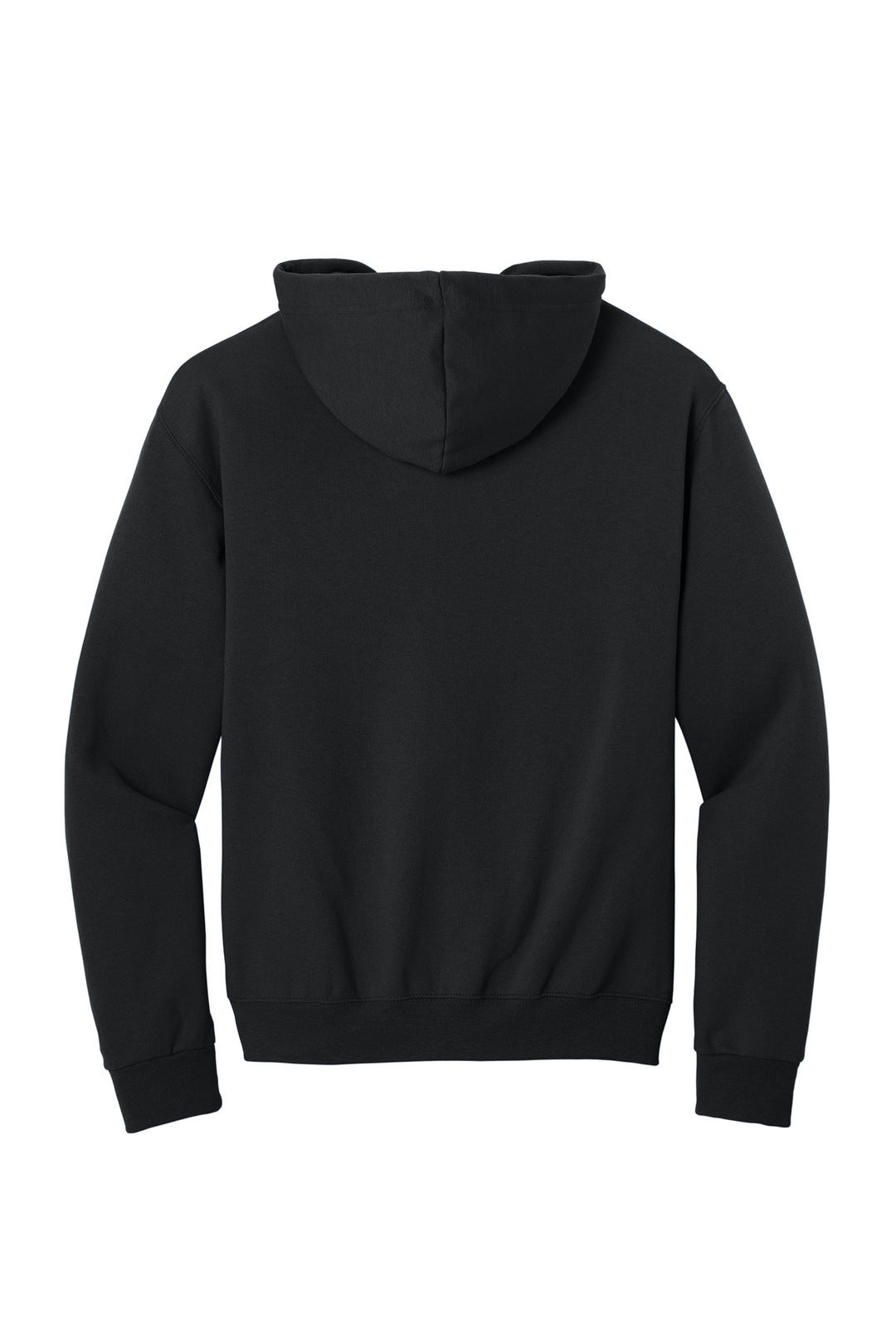 Rear View of Black Jerzees - NuBlend Full-Zip Hooded Sweatshirt. 993M
