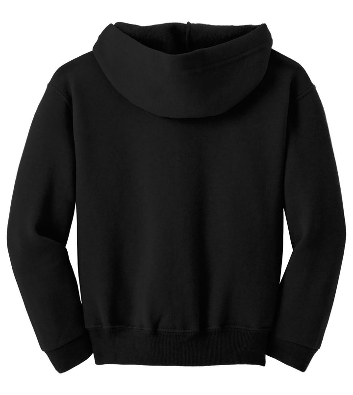 Rear View of Black Jerzees - Youth NuBlend Full-Zip Hooded Sweatshirt. 993B