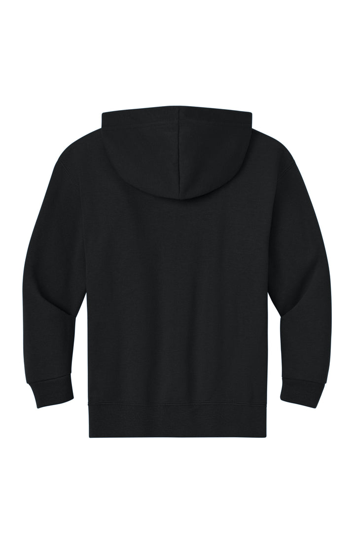 Rear View of Black Jerzees - Youth NuBlend Full-Zip Hooded Sweatshirt. 993B