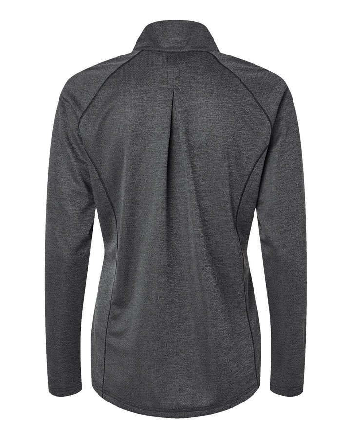 Rear View of Black Melange Women's Space Dyed Quarter-Zip Pullover - A594
