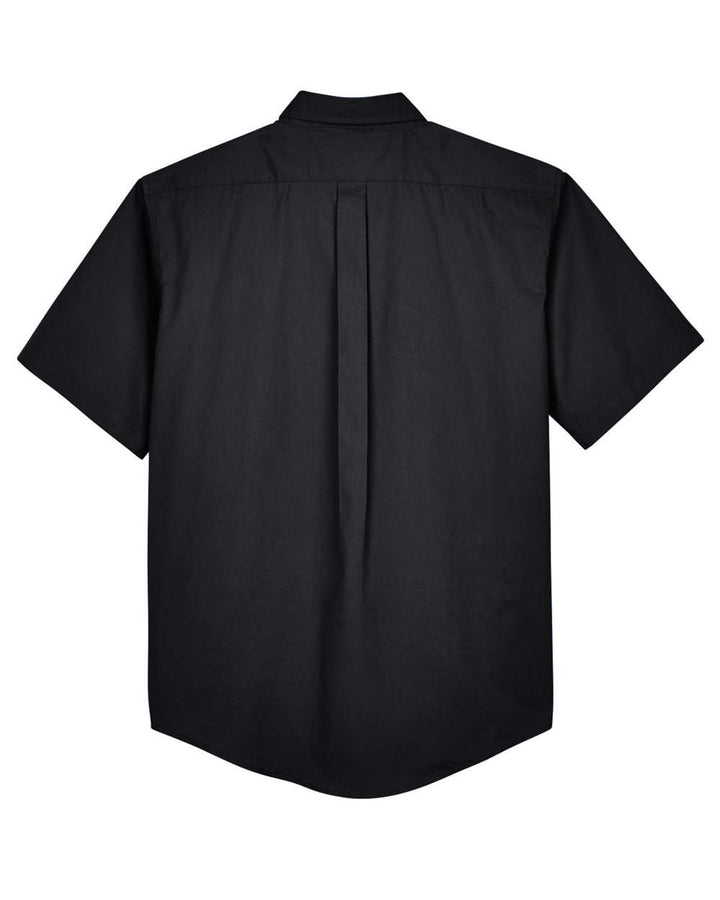 Rear View of Black Men's Optimum Short Sleeve Twill Dress Shirt - 88194