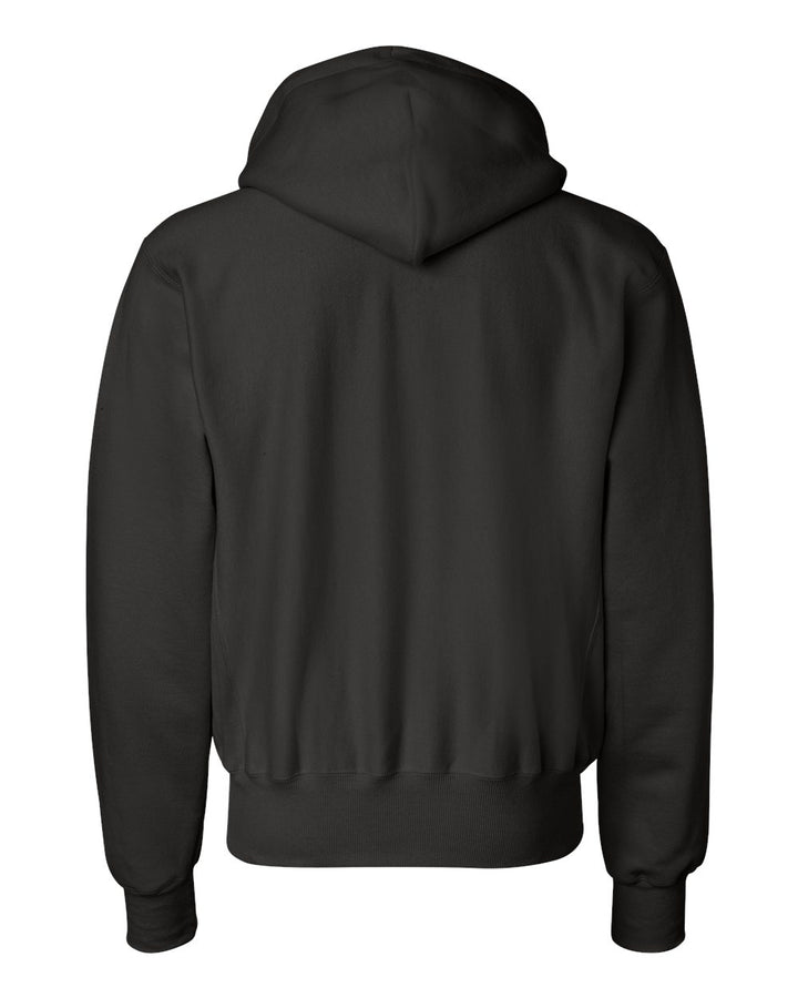 Rear View of Black Reverse Weave® Hooded Sweatshirt - S101
