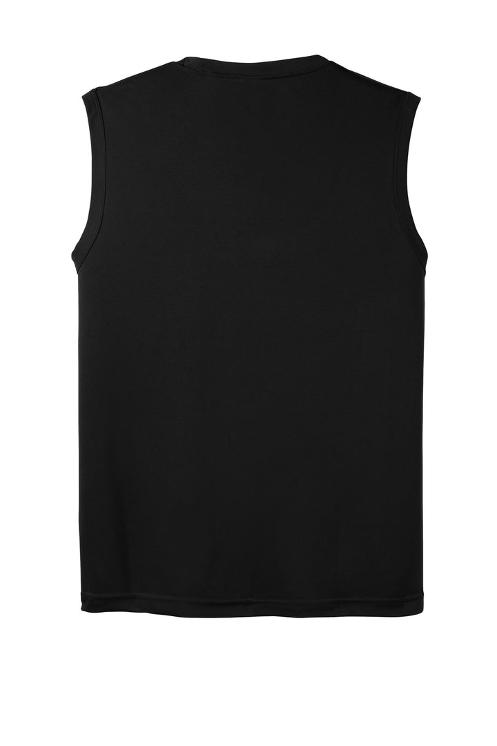 Rear View of Black Sport-Tek Sleeveless PosiCharge Competitor Tee. ST352