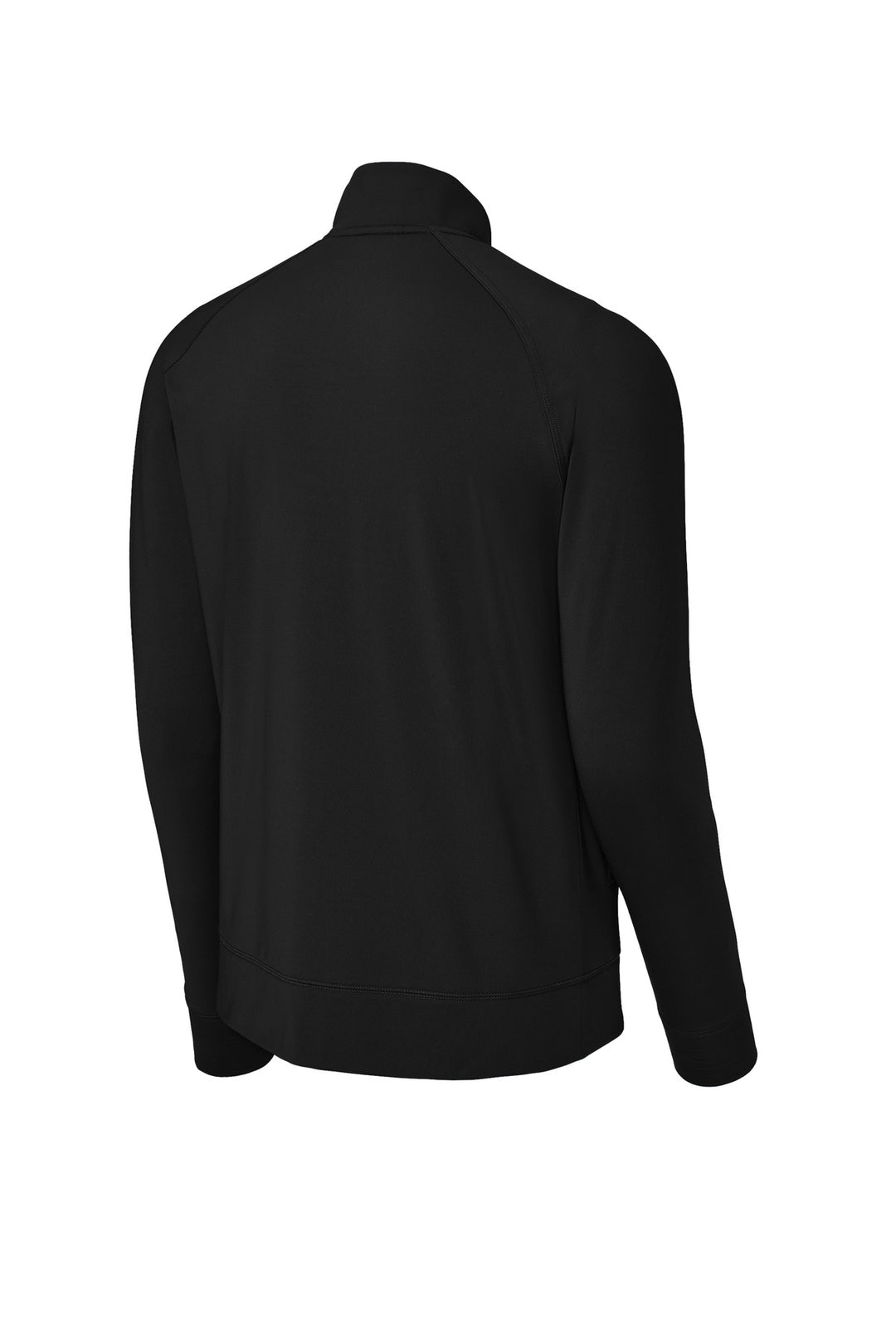 Rear View of Black Sport-Tek Sport-Wick Stretch Full-Zip Cadet Jacket ST857