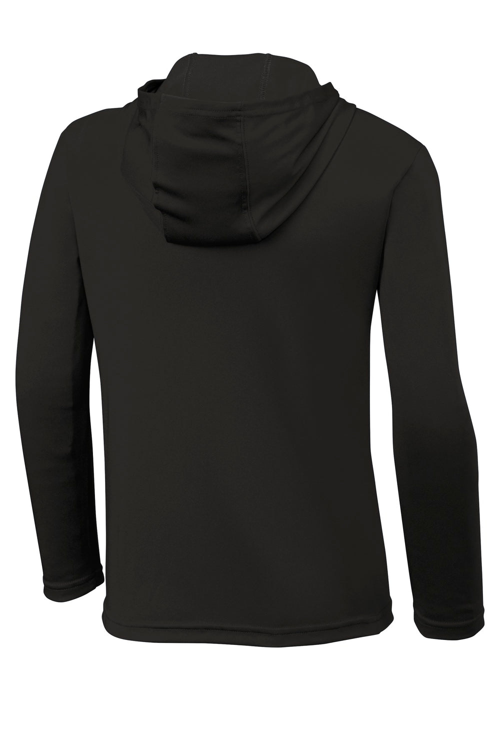 Rear View of Black Sport-Tek Youth PosiCharge Competitor Hooded Pullover. YST358
