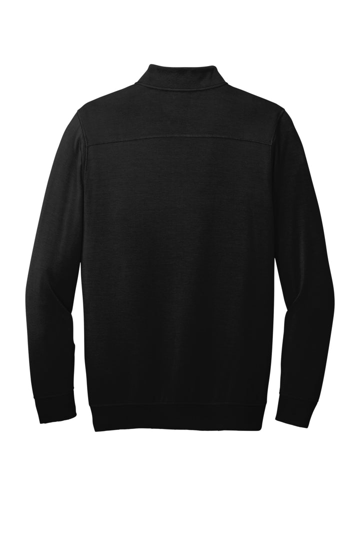 Rear View of Black TravisMathew Newport 1/4-Zip Fleece. TM1MU419