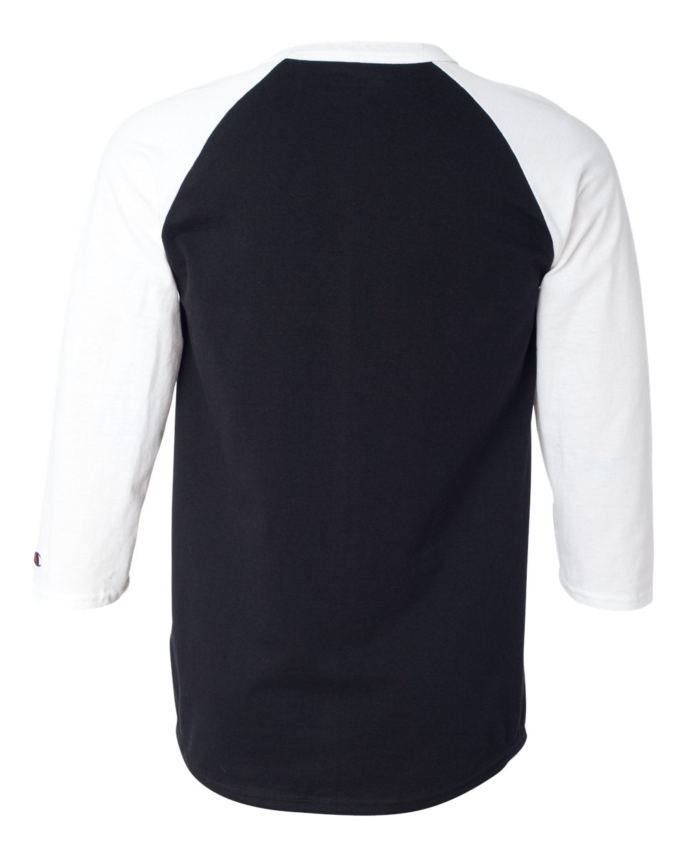Rear View of Black/ White Raglan Sleeve Baseball T-Shirt - T137