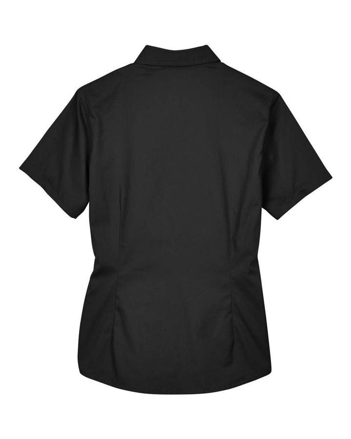 Rear View of Black Women's Optimum Short Sleeve Twill Shirt - 78194
