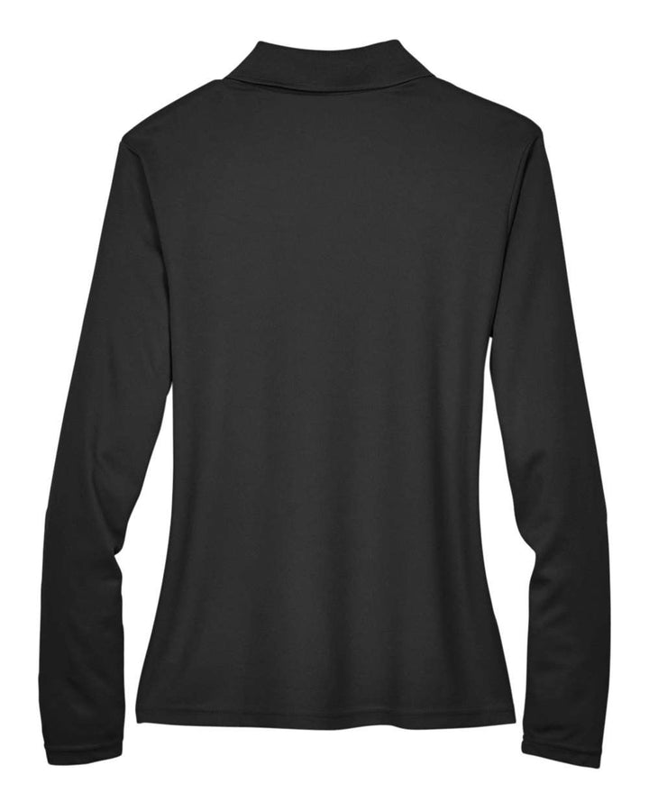 Rear View of Black Women's Pinnacle Performance Long Sleeve Piqué Polo - 78192