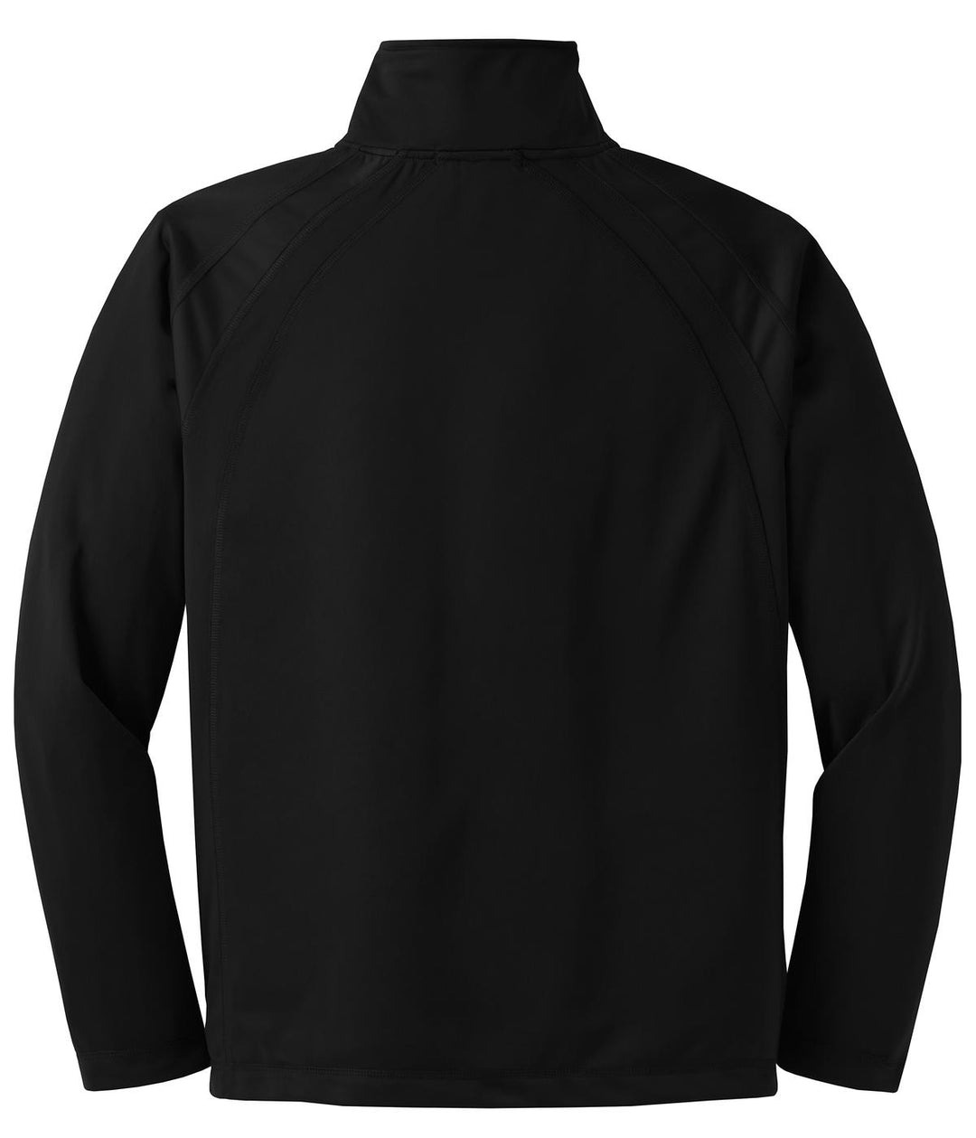 Rear View of Black/Black Sport-Tek Tricot Track Jacket. JST90