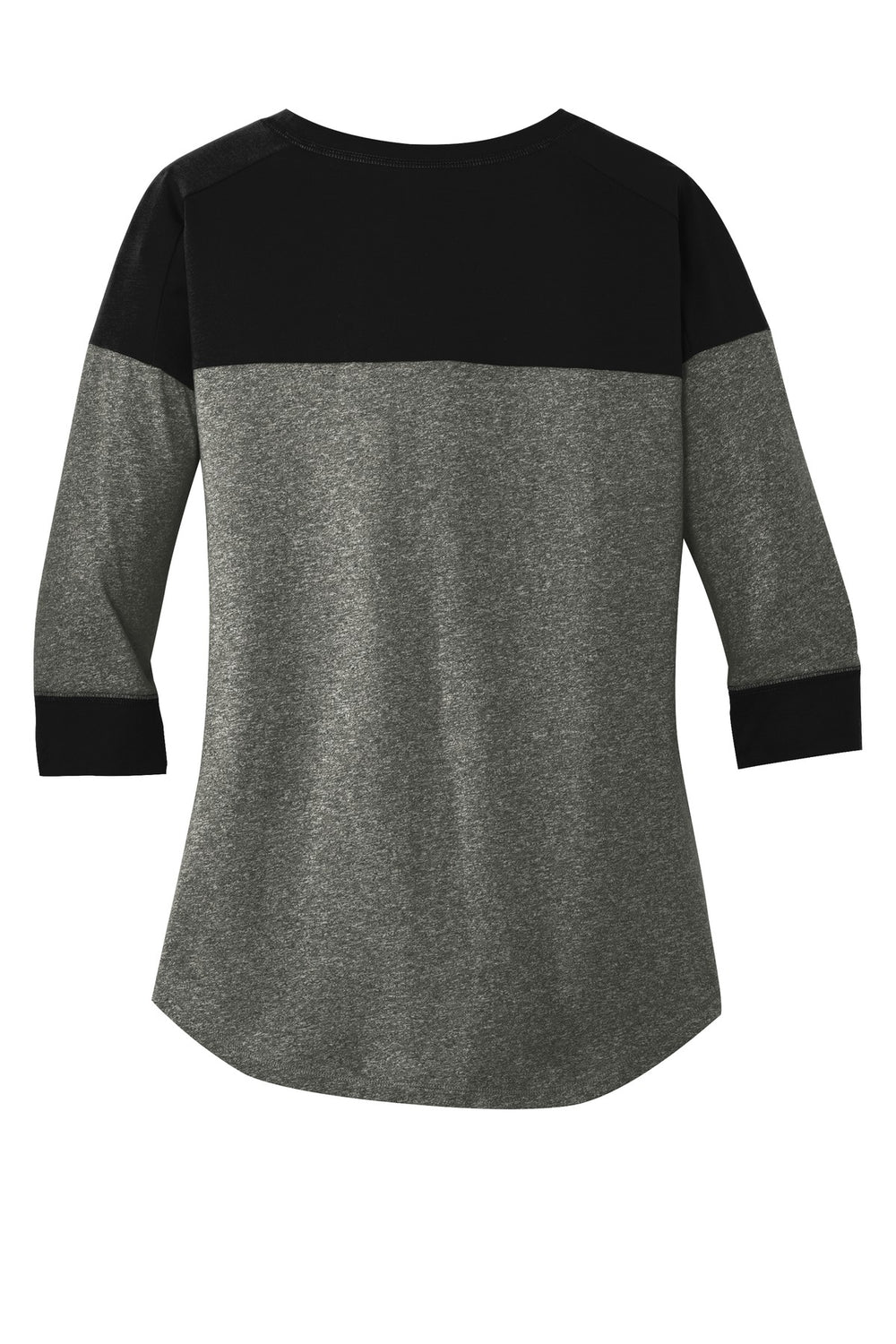 Rear View of Black/Black Tw New Era Women's Heritage Blend 3/4-Sleeve Baseball Raglan Tee. LNEA104