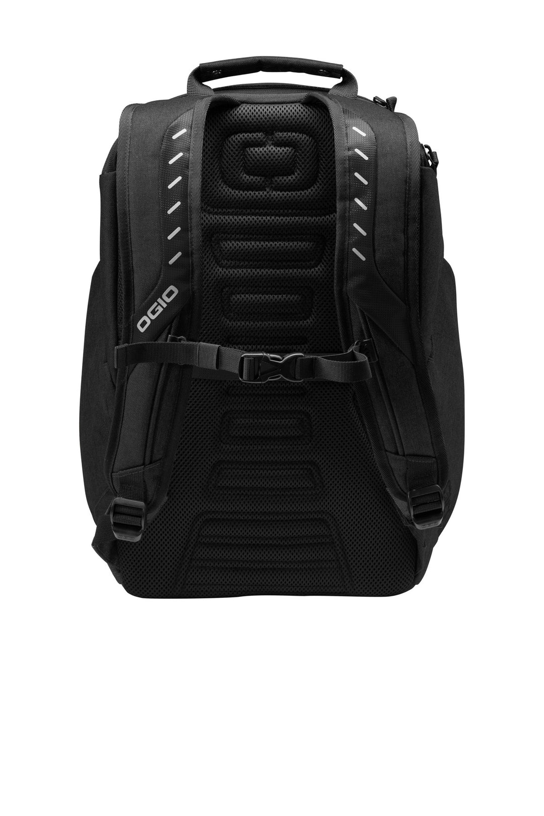 Rear View of Black/Hth Grey OGIO Hatch Pack. 91001