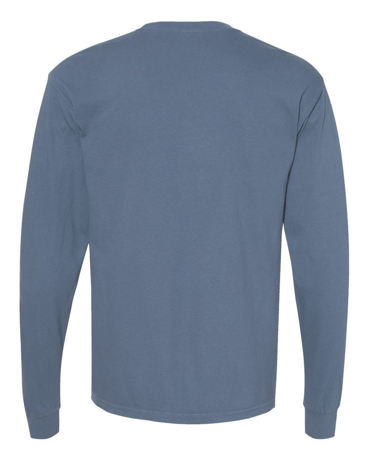 Rear View of Blue Jean Garment-Dyed Heavyweight Long Sleeve T-Shirt - 6014