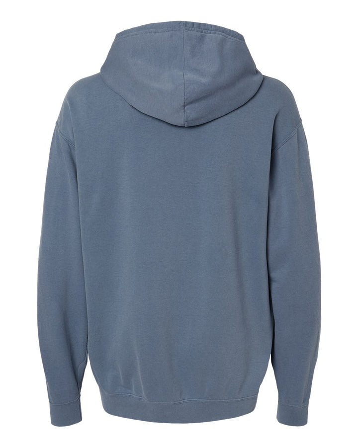Rear View of Blue Jean Garment-Dyed Lightweight Fleece Hooded Sweatshirt - 1467