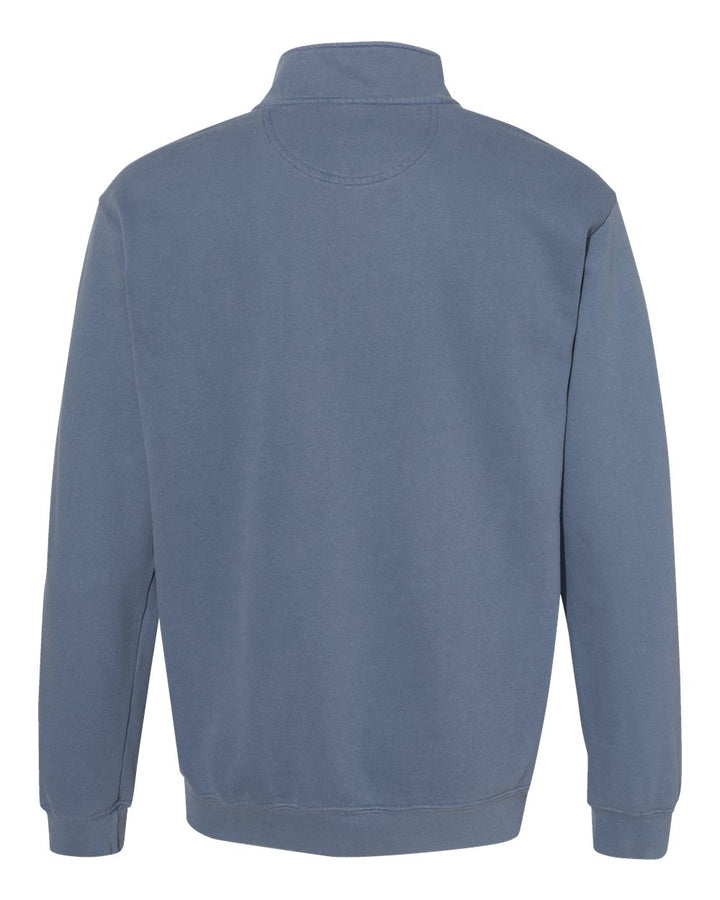 Rear View of Blue Jean Garment-Dyed Quarter Zip Sweatshirt - 1580