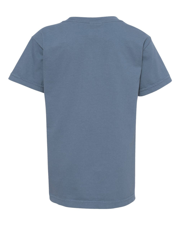 Rear View of Blue Jean Garment-Dyed Youth Heavyweight T-Shirt - 9018